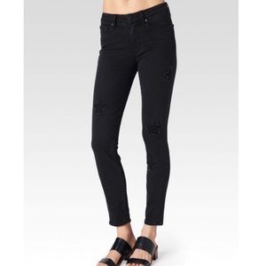 Paige Black Haxton Ankle High Rise Skinny Jeans Star Patch